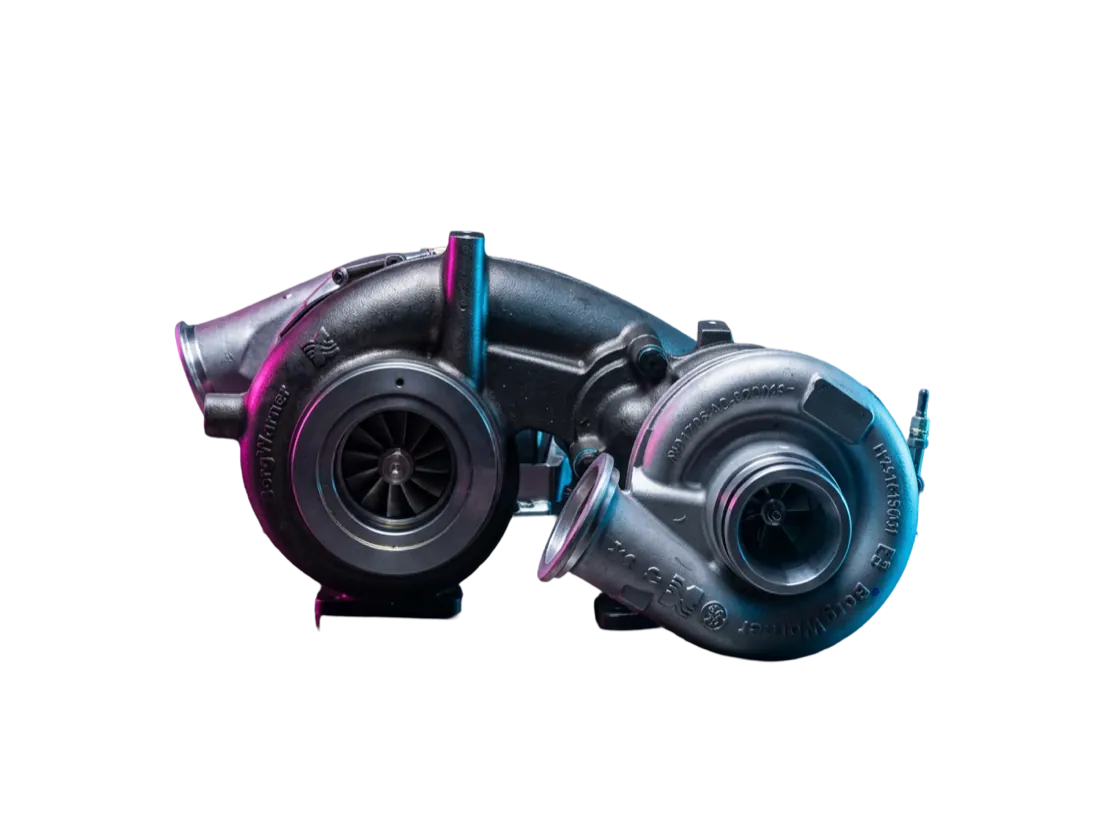 Par de turbocompressores sobre a bancada